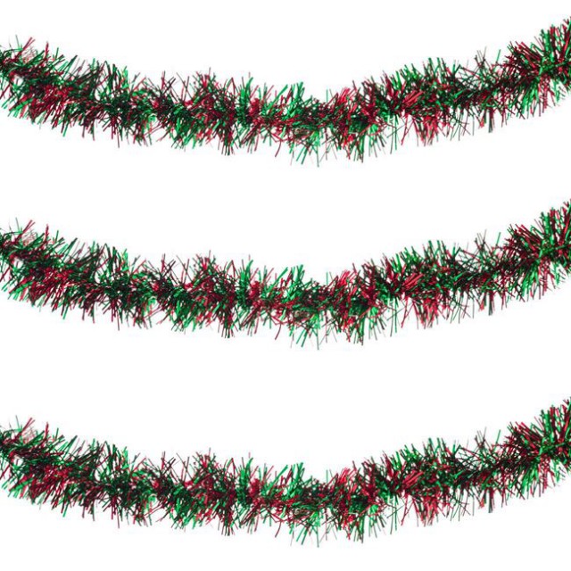 Beteala de Craciun Verde Tinsel Rosu 3m x 5cm