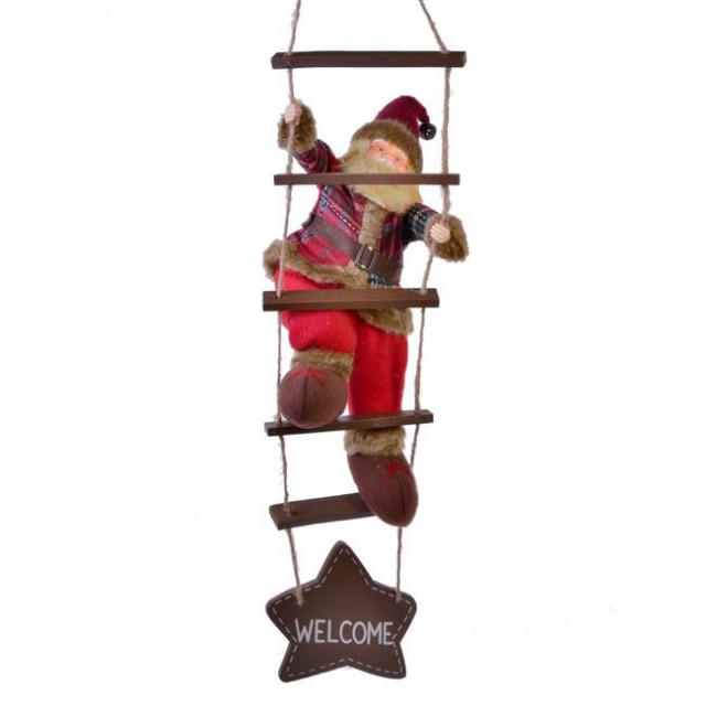 Decoratiune de Craciun Figurina Mos Craciun cu Scara din Lemn 60cm