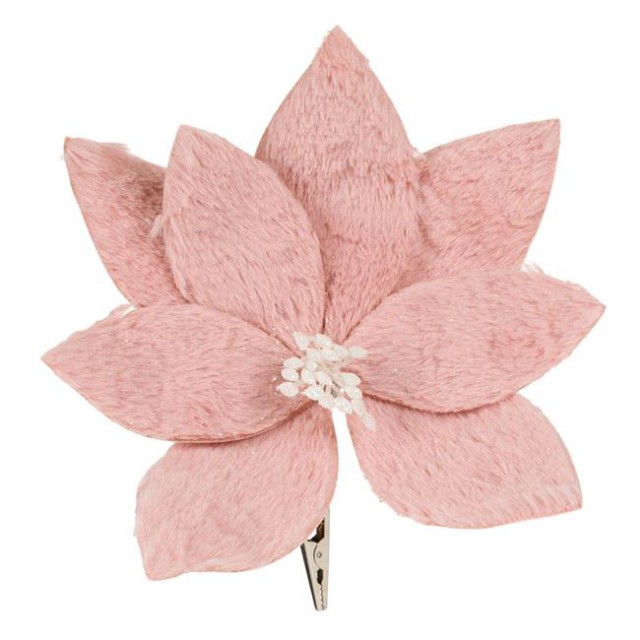 Floare Decorativa de Craciun Craciunita cu Clips Blana Roz Nude 25cm