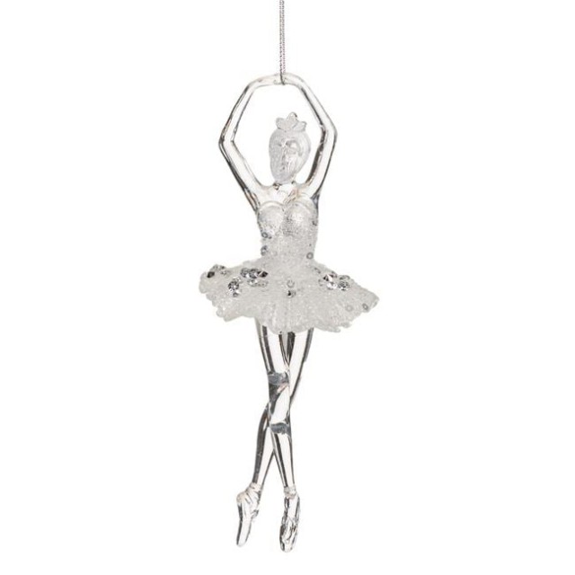 Ornament Brad de Craciun Balerina Transparenta Glitter 17cm