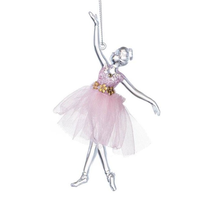 Ornament Brad de Craciun Balerina Transparenta Roz Tul 15cm