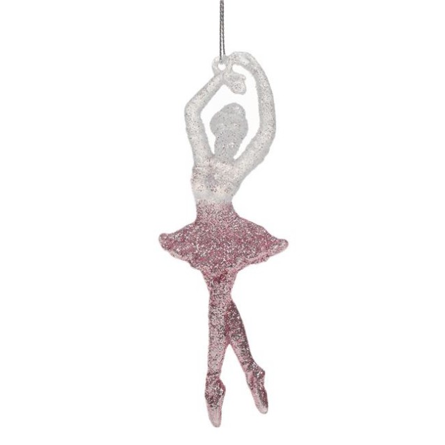 Ornament Brad de Craciun Balerina cu Glitter Roz Alb 14cm