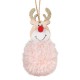 Ornament Brad de Craciun Cerb din Lemn cu Blana Roz Glitter 10cm