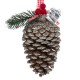 Ornament Brad de Craciun Con Argintiu Glitter Panglica cu Carouri Cadou Crenguta Berries 12cm