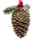 Ornament Brad de Craciun Con Bej Glitter Panglica cu Carouri Cadou Crenguta Berries 12cm