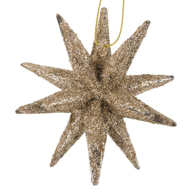 Ornament Brad de Craciun Fulg 3D Glitter Bej 9cm