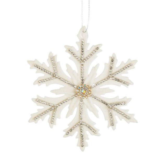 Ornament Brad de Craciun Fulg de Zapada Ecru cu Strass 12cm