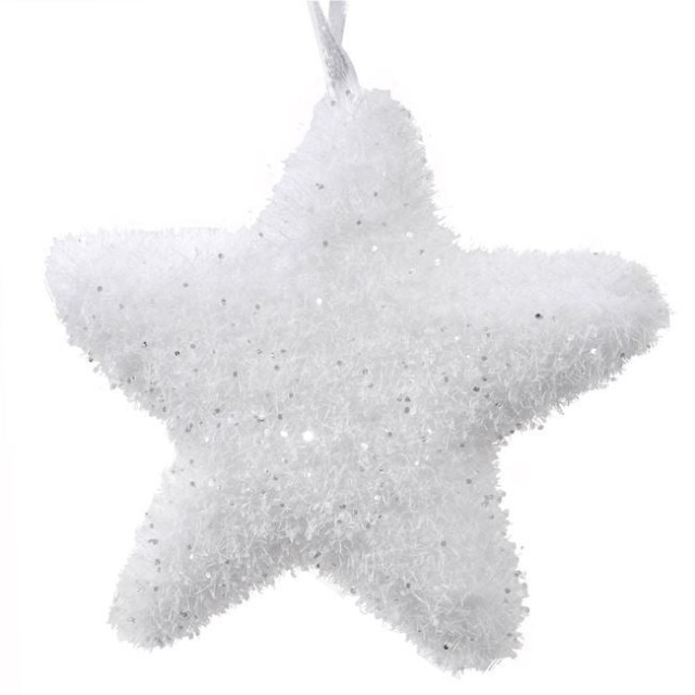 Ornament Brad de Craciun Stea Alba Irizata Tinsel 9cm