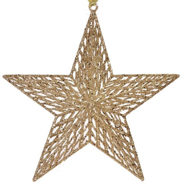 Ornament Brad de Craciun Stea Bej Glitter 28cm