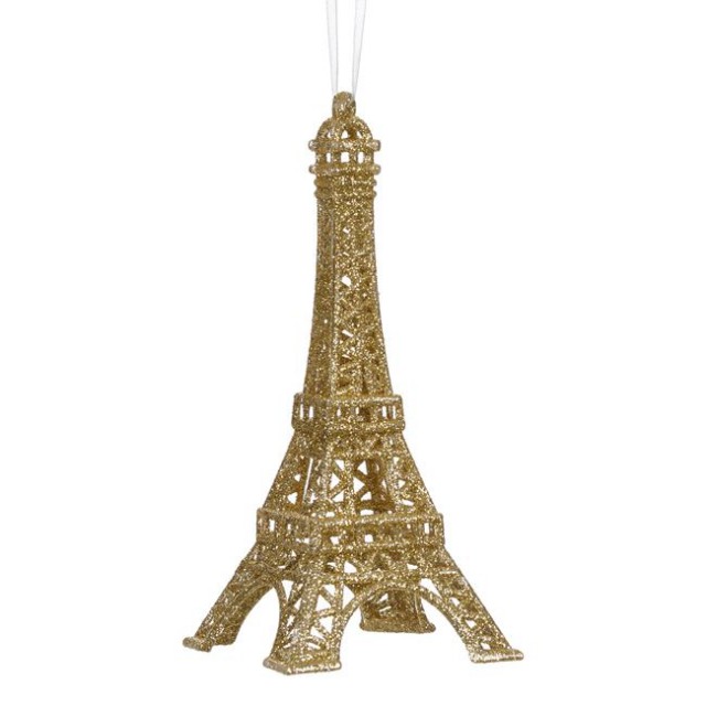 Ornament Brad de Craciun Turnul Eiffel cu Glitter Auriu 6.7x15cm