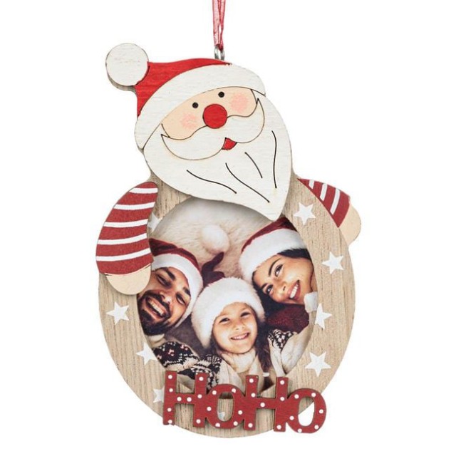 Ornament Brad de Craciun din Lemn pentru Poza Mos Craciun HoHo 14cm