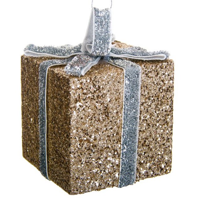 Ornament Brad de Craciun din Spuma Cadou Glitter Auriu 6cm