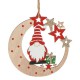 Ornament din Lemn Brad de Craciun Luna Stele Gnome Glitter 10cm