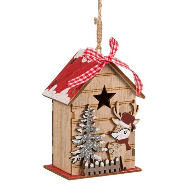 Ornament pentru Brad Casuta din Lemn Cerb 11cm