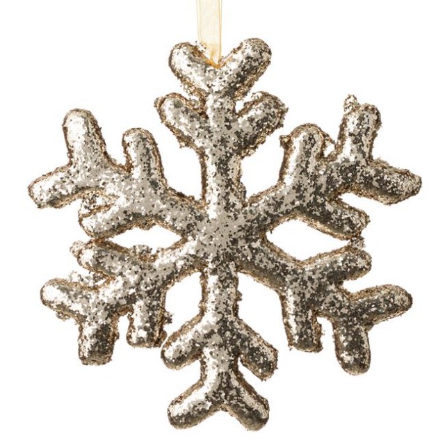 Ornament pentru Brad de Craciun din Spuma Fulg Bej Glitter 18cm