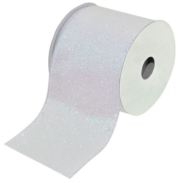 Panglica Decorativa de Craciun Irizata cu Glitter - 5m x 63mm