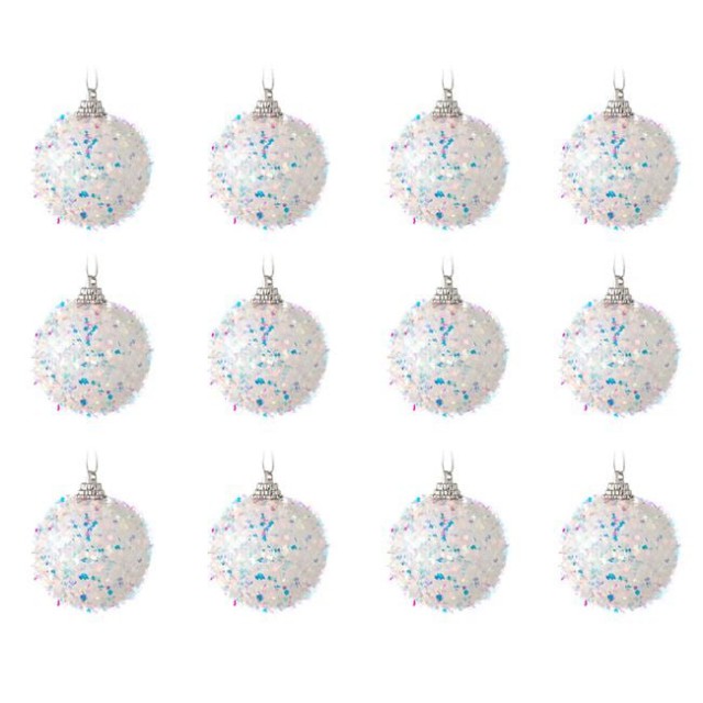 Set Globuri de Craciun Albe Tinsel Holografic 5cm - 12buc