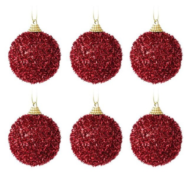 Set Globuri de Craciun Rosii Glitter Tinsel 6 cm - 6buc