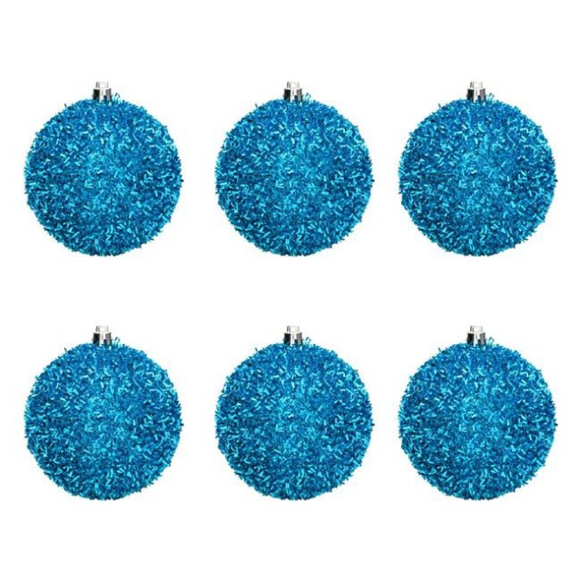 Set Globuri de Craciun Turcoaz Tinsel 8cm - 6buc