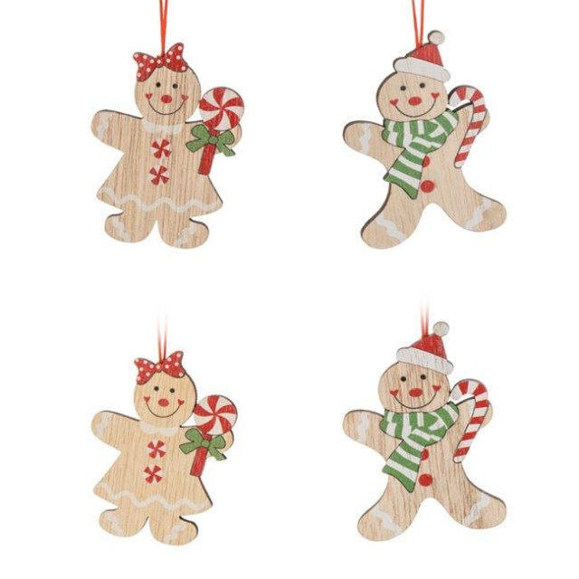 Set Ornamente Brad de Craciun Figurine din Lemn Gingerbread Om de Zapada 6cm - 8buc