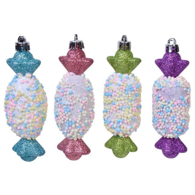 Set Ornamente de Craciun Bomboane Colorate Glitter 12cm - 4buc