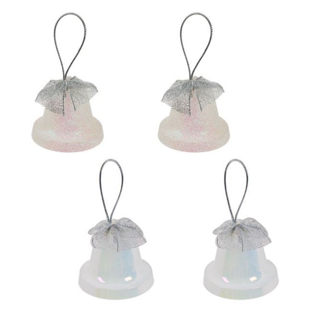 Set Ornamente de Craciun Clopote Albe Irizate Mat Glitter 6cm - 4buc