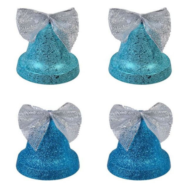 Set Ornamente de Craciun Clopote Turcoaz Glitter Funda Argintie 6cm - 4buc