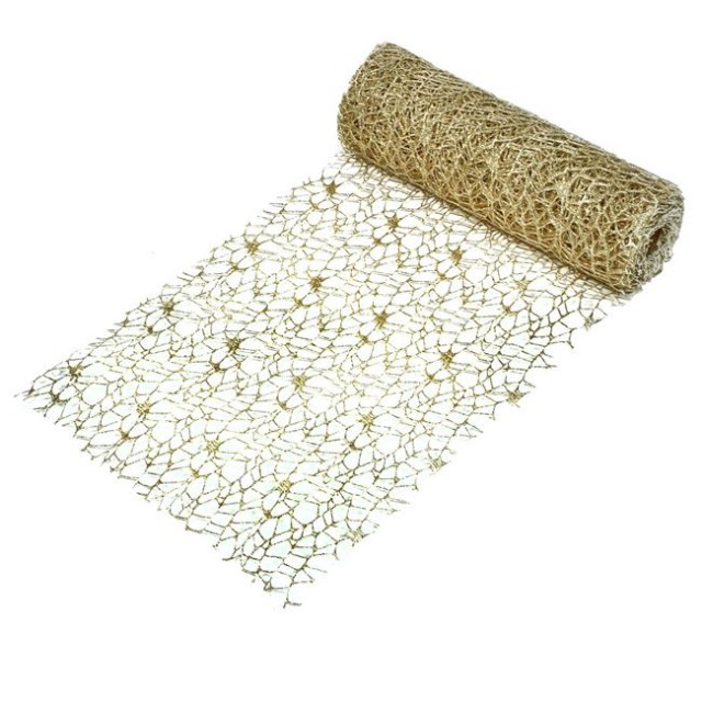 Tesatura Decorativa de Craciun Bej Plasa Glitter 5m x 24cm