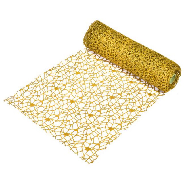 Tesatura Decorativa de Craciun Plasa Aurie cu Glitter 5m x 24cm