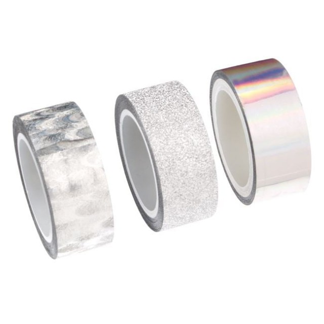 Banda Adeziva Washi Glitter Culori Argintii 5m x 1.5cm - 3buc