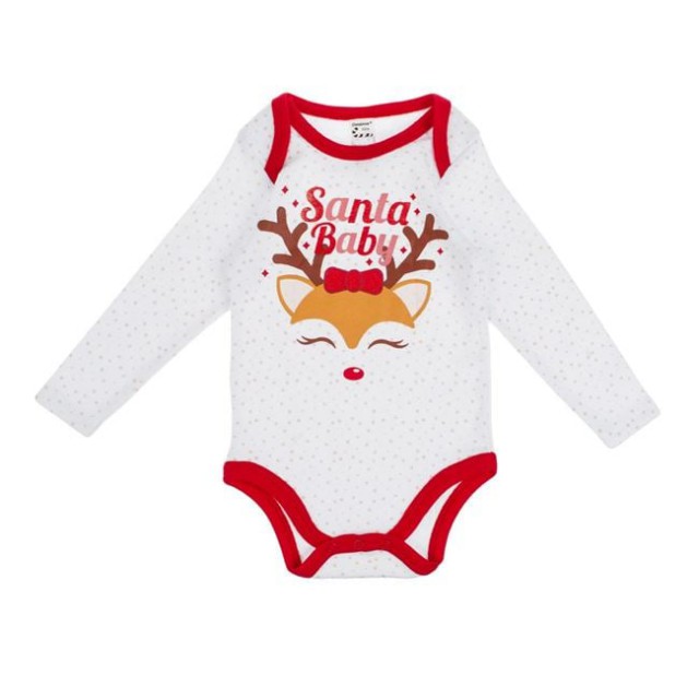 Body din Bumbac Alb Caprioara Stele Glitter de Craciun Glitter 