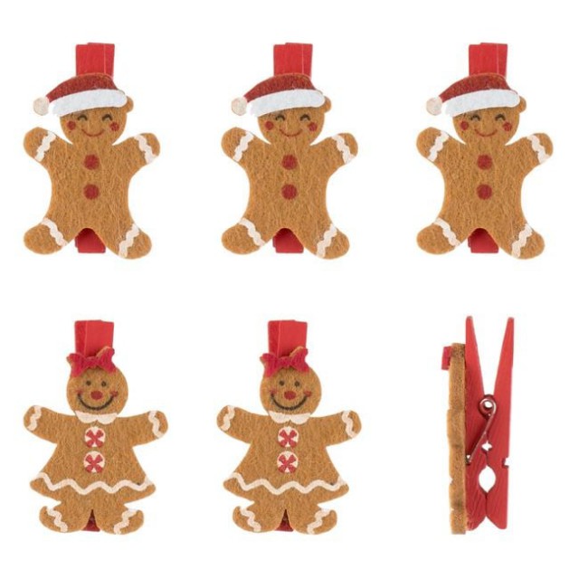 Clestisori Decorativi de Craciun din Lemn cu Figurine de Gingerbread Om de Zapada - 6buc