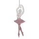 Ornament Brad de Craciun Balerina cu Glitter Roz Alb 14cm