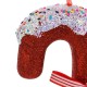 Ornament Brad de Craciun Bastonas Candy Rosu cu Glitter Dungi Fundita 26cm