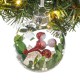 Ornament Brad de Craciun Glob Transparent Zapada Frunze Verzi Bile Rosii Glitter 8cm