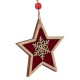 Ornament Brad de Craciun Stea din Lemn Bordo Catifelata Fulg cu Glitter Auriu 8.5cm