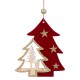 Ornament de Craciun din Lemn Brad Rosu Catifelat cu Glitter 12cm