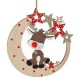 Ornament din Lemn Brad de Craciun Luna Stele Cerb cu Glitter 10cm