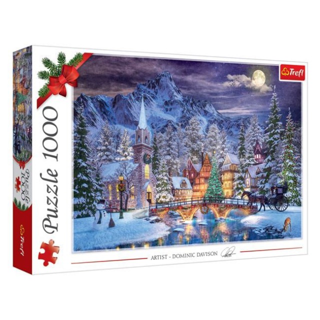 Puzzle de Craciun cu Peisaj Nins din Muntii Dolomite (1000 de piese) - Trefl