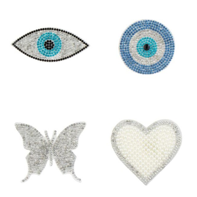 Set Autocolante - Patches Inimi Ochi Fluturi cu Margele & Strass - 6buc