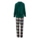 Set Pijama de Craciun Catifelata Verde cu Carouri Rosii Ren 