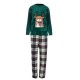 Set Pijama de Craciun Catifelata Verde cu Carouri Rosii Ren 