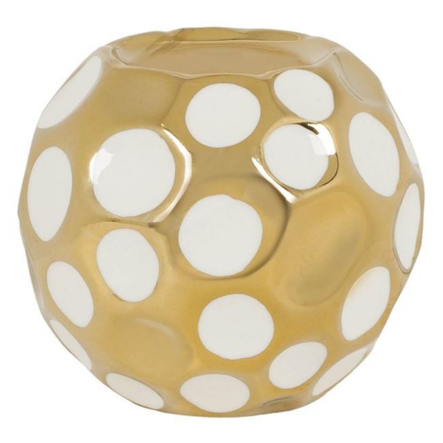 Suport Decorativ din Portelan Auriu Dots Alb pentru Lumanari Ø9x9cm