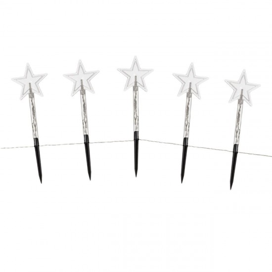 Instalatie de Lumini Stele Transparente 24cm cu Stick LED Operate cu Baterii 2.4m -  Alb Cald
