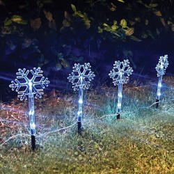 Instalatie de Lumini Fulgi Transparenti 24cm cu Stick LED Operat cu Baterii 2.4m -  Alb Rece