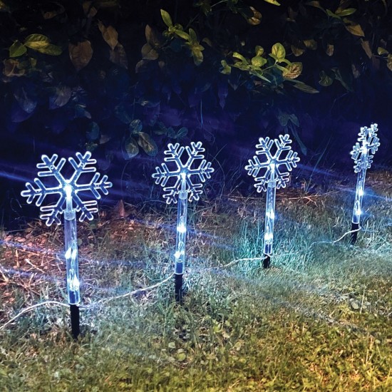 Instalatie de Lumini Fulgi Transparenti 24cm cu Stick LED Operat cu Baterii 2.4m -  Alb Rece