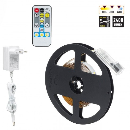 Banda Strip Light Autocolanta cu Lumina Alba si Telecomanda 12V - 5m