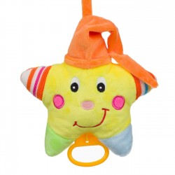 Jucarie Muzicala pentru Patut Steluta Portocalie cu Caciulita