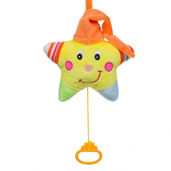 Jucarie Muzicala pentru Patut Steluta Portocalie cu Caciulita