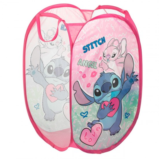 Cos Textil Pliabil Roz cu Model Stitch pentru Jucarii 35x35x58cm